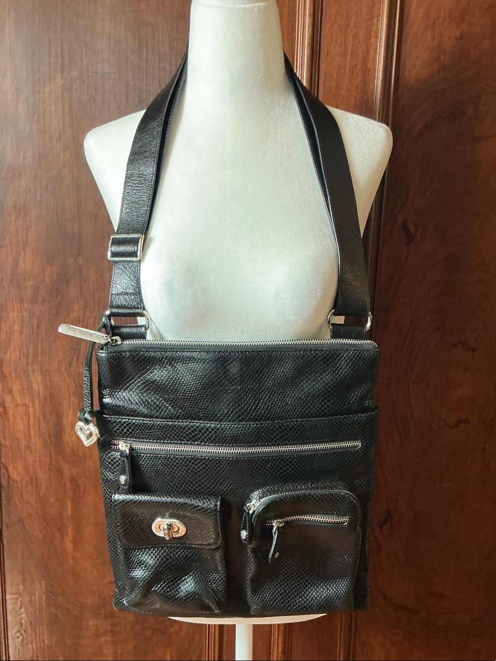 Brighton Black Textured Leather Messenger Bag